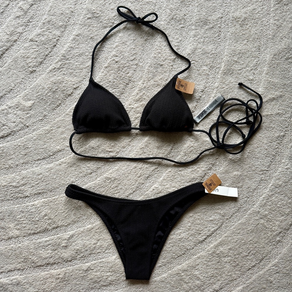 PINK Victoria's Secret Textured Black Bikini Top & Bottom